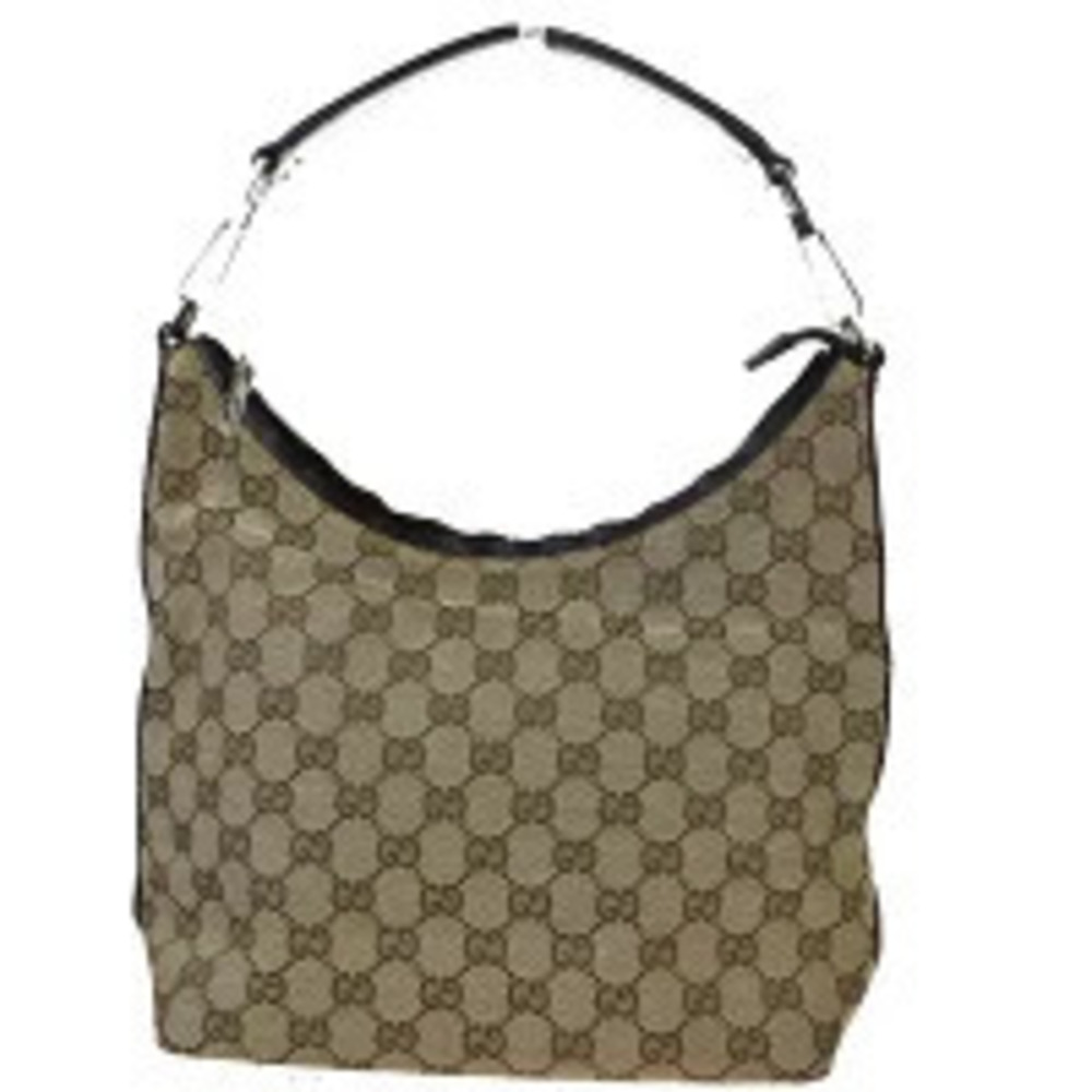 Gucci GG Canvas Hobo Leather Shoulder Bag Brown